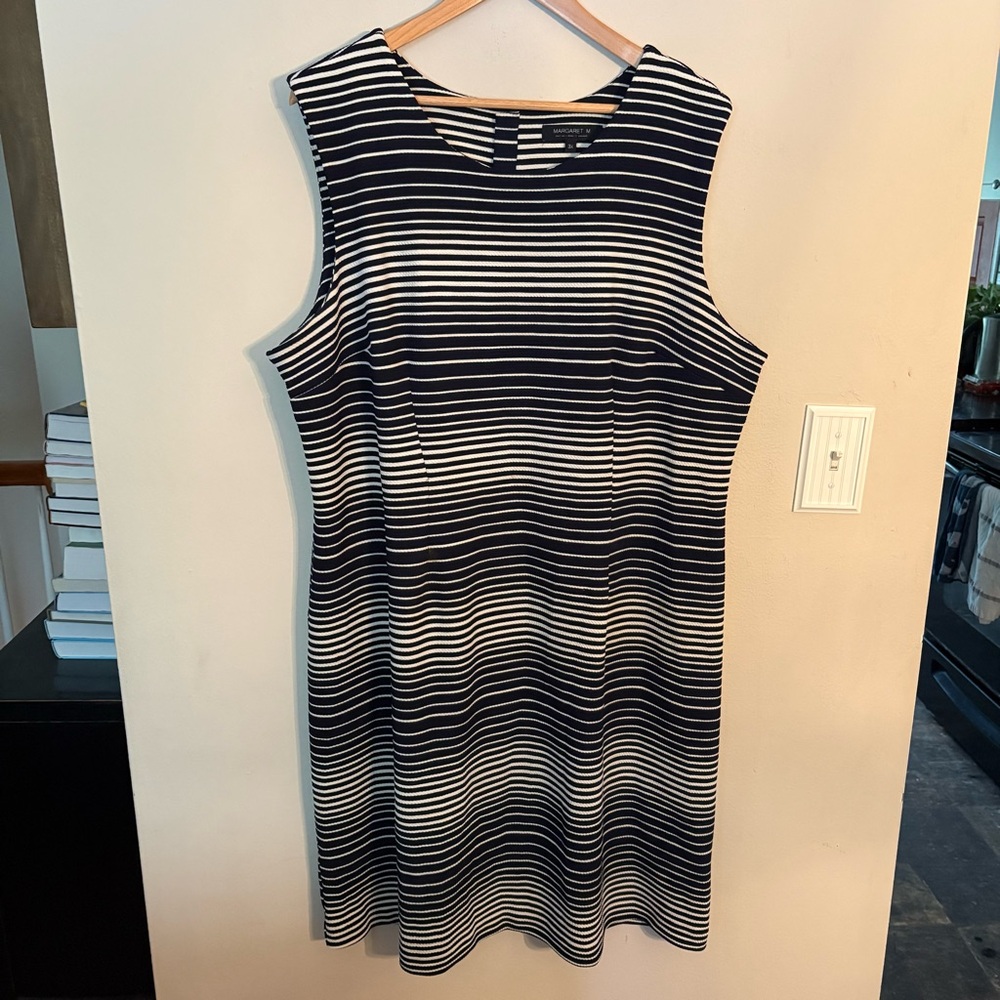 Margaret M Navy and White Striped Dress, Sz 3X